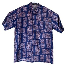 Vintage Button Shirt Thai Silk Collection Siew Chang Huat Blue Pink Flaw Medium