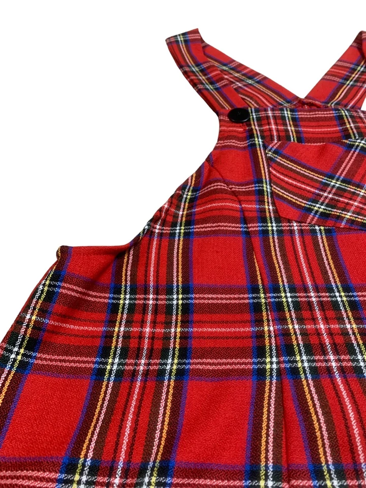 Mono a Cuadros Rojo Y2K Vestido Babero Grunge Punk Gótico Emo Despistada Escuela Niña L Foto 4 de 4