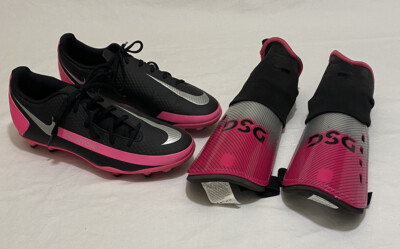 Nike Phantom GT Pro FG Jr CK8459-006 Soccer Cleats 5.5Y  w/DSG Shin Guards XL