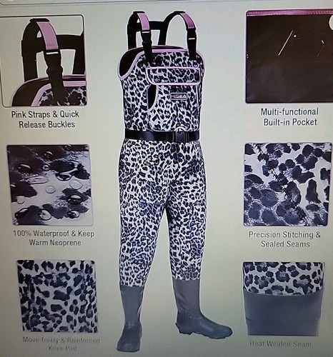 HISEA Women Neoprene Chest Waders 400G Insulated Bootfoot Fish Hunt LEOPARD NEW - Picture 2 of 9