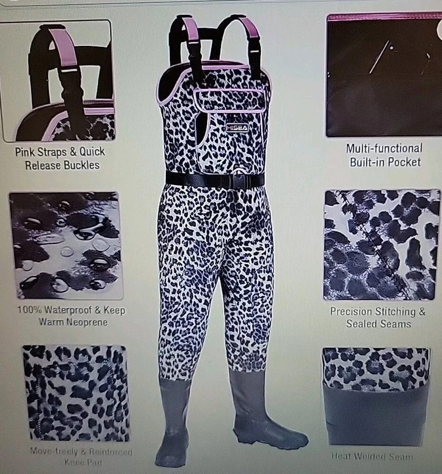 HISEA Women Neoprene Chest Waders 400G Insulated Bootfoot Fish Hunt LEOPARD NEW - Image 2 of 4