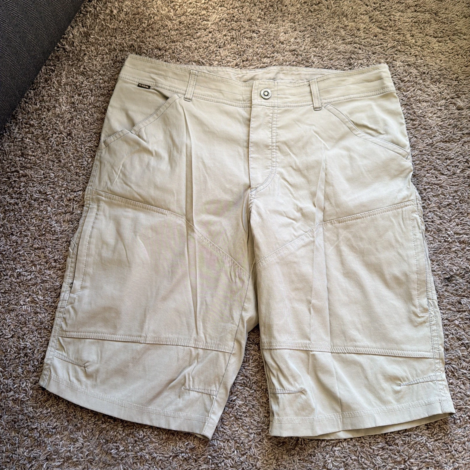 Kuhl Renegade Shorts Mens 34 Greenish Gray Cargo Nylon Stretch Hiking Outdoors