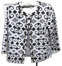     Short Jacket Blazer Top 3/4 Slv Open Front Women's MEDIUM M Black White -NWT