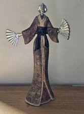 Resin Japanese Geisha Fan Dancer Figurine – Silver-Tone Accents, 29cm