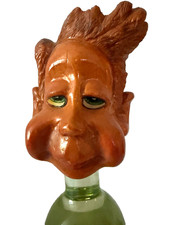 Unusual Vintage Barware 4" Funny Head Bottle Top (Not a cork stopper) Signed