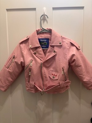 Outdoor Habitat Girls Pink Faux Leather Moto Jacket USA Eagle Embroidered 4T Bel