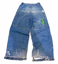 Vintage 1990s Y2K JNCO Scrolls Script Green Denim Baggy Wide - 30 x 30