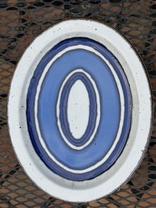 Vintage Mid Century Midwinter 13.5” Moon Platter Blue And White 