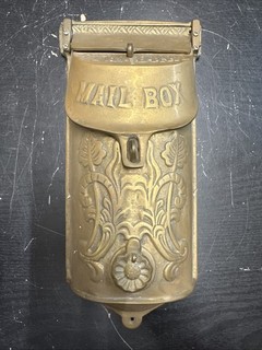 VINTAGE SOLID BRASS STANDARD 12" MAIL BOX WALL MOUNT ORNATE VICTORIAN PREP HOLE