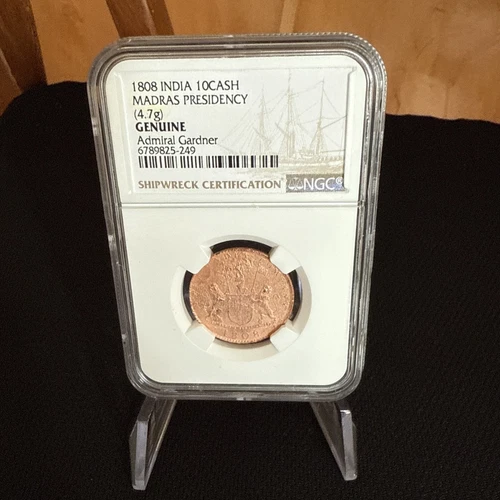 1808 India 10Cash Madras Presidency Genuine Admiral Gardner Shipwreck Coin NGC