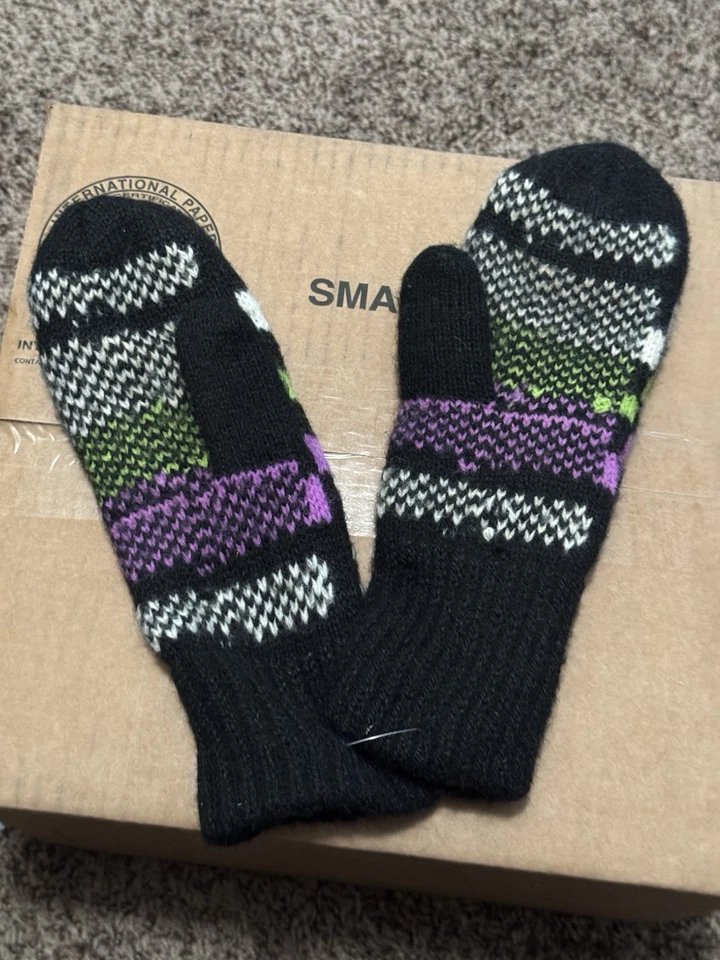 复古 70 年代北极猫黑色丙烯酸手套连指手套女式棋盘雪地摩托车 — 第 2/4 张图片