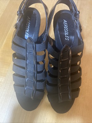 Women s Aerosoles Delight Black Strap Sandals With Buckle Size 7