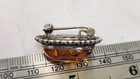 Vintage Sterling Silver Oval Baltic Amber Cabochon Scalloped Border Brooch Pin — photo 3