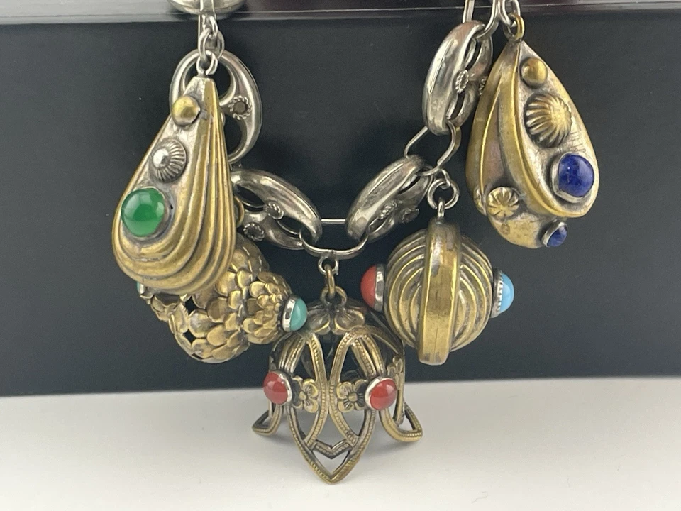 Pulsera Peruzzi Charm Florencia Antigua Vintage Etrusca Art Deco Años 30 Estate Foto 3 de 4