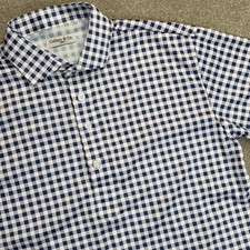 Collars and Co Men's Dress Collar Stretch Polo Shirt Size S White Navy Gingham