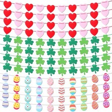 12 Pcs Valentine's Day Garland Decorations Felt Heart St. Patrick's Day Shamr...