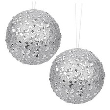 6" 2 Pcs Large Christmas Balls Ornaments Set Hanging 5.9" 15cm Silver