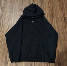 Vintage Nike Middle Swoosh Hoodie Mens M Black Fleece Pullover Sweatshirt Logo