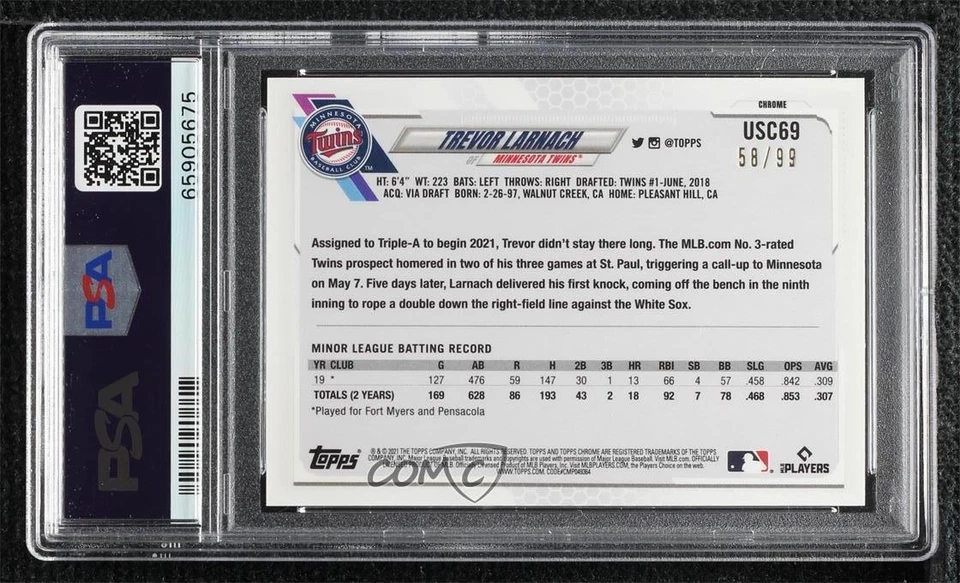 2021 Chrome Update Target X-Fractor /99 Trevor Larnach PSA 9 MINT Rookie RC - Image 2 of 2