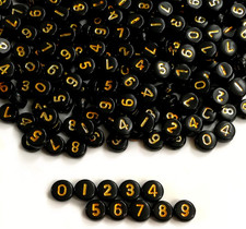 500Pcs Black Acrylic Gold Number Beads 7X4Mm Mixed Acrylic round Shape Loose Bea