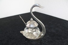 Jugendstil Zuckerdose Marmelande Honig Senf Spender Schwan L&ouml;ffel silver plated