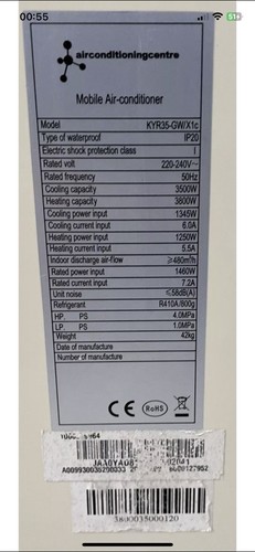 12000 BTU KYR-35GW/XIC Portable Air Conditioner with Cool & Heat Functions - Picture 12 of 12