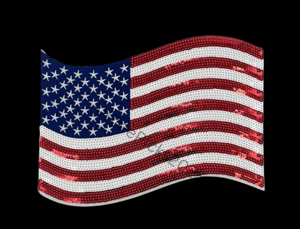 🎆 American Flag Sequin Patch 11" x 8.38" 💎 Stars ✨ Stripes ❤️ Sparkle Iron-On - Image 3 of 4