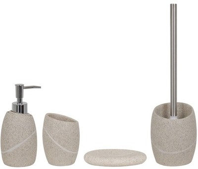 MSV Polyresin WC Bürste Zahnputzbecher Seifenspender Badset Klobürste Sand/Beige