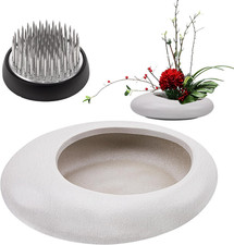 Folmywy Japanisches Keramik Ikebana Vasen Set Mit 4Cm Blumenhalter Kenzan Weißer