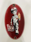Vintage Arden Dairy The Iconic Milk Boy Porcelain Enamel Advertising Sign 10”