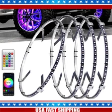 4X 15.5" LED RGB Wheel Ring Lights For Truck Car Rim Light Bluetooth APP Control