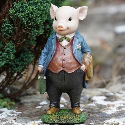 Gentleman Schwein Harz Skulptur | Haus Garten Schweinchen Statue Outdoor Tier Ornament