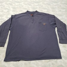 Wrangler Riggs Workwear Shirt Mens 2XL Blue Henley Pocket Long Sleeve