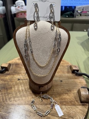 Park Lane Gold/Silver Tone Chain Crystal Necklace Earrings Bracelet Set