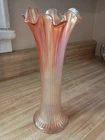 Vintage Fenton Rib Pattern Marigold Carnival Glass Swung Vase 10 Inches