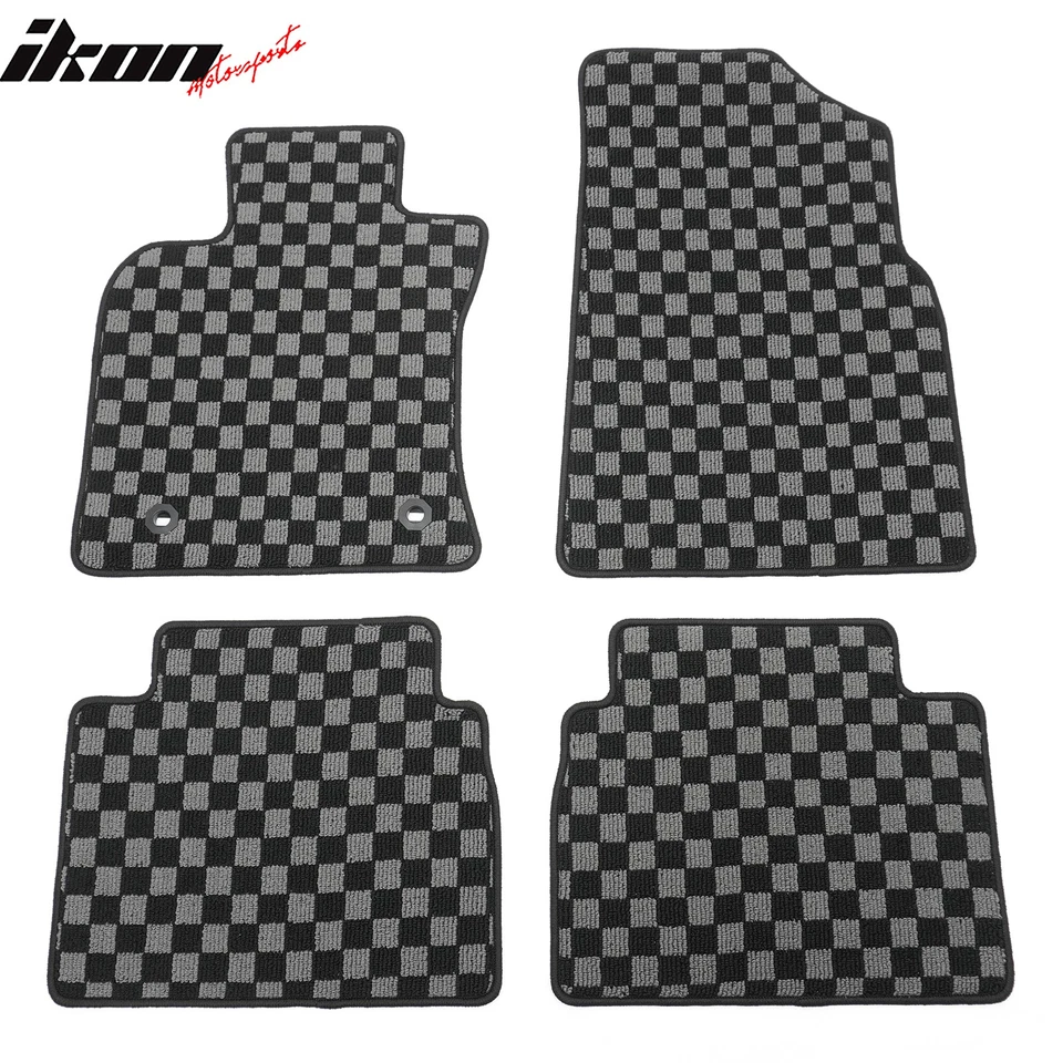 Fits 18-24 Toyota Camry Floor Mats Non-Slip Carpets Checkered Black Gray Plaid