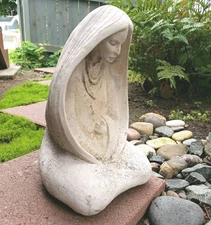 Vintage VIRGIN MARY & BABY JESUS Garden Yard Statue Figure Concrete Large 16"