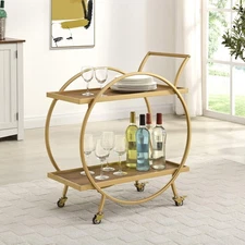 FirsTime & Co. Gold and Brown Odessa Bar Cart, 2 Tier Mobile Mini Bar, Kitche...