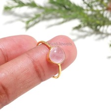 Solid 18K Gold AA Natural Rose Quartz Pear Gemstone Partywear Gift Women Rings
