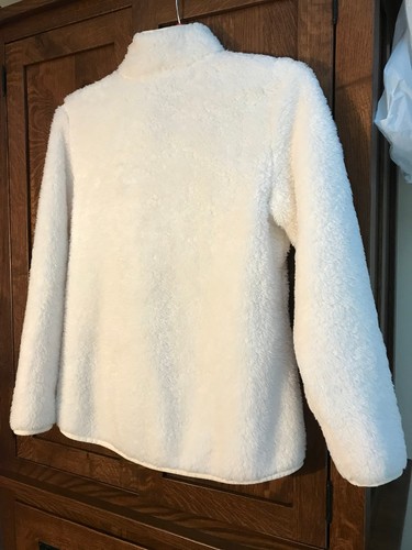 Fila Sport Damen Off White Fleece Fuzzy Jacke Pullover Zip L Fäustlinge Taschen - Bild 2 von 10