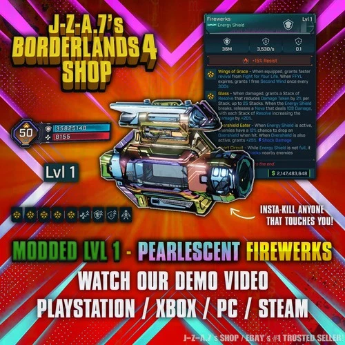 Borderlands 4✨ MODDED LVL ONE PEARLESCENT FIREWERKS SHIELD GOD BL4 ✅PC-PS-XBOX✨