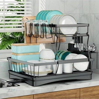 Large 2 tier Dish Drying Rack Kitchen Top Countertops draining rack dish toprack