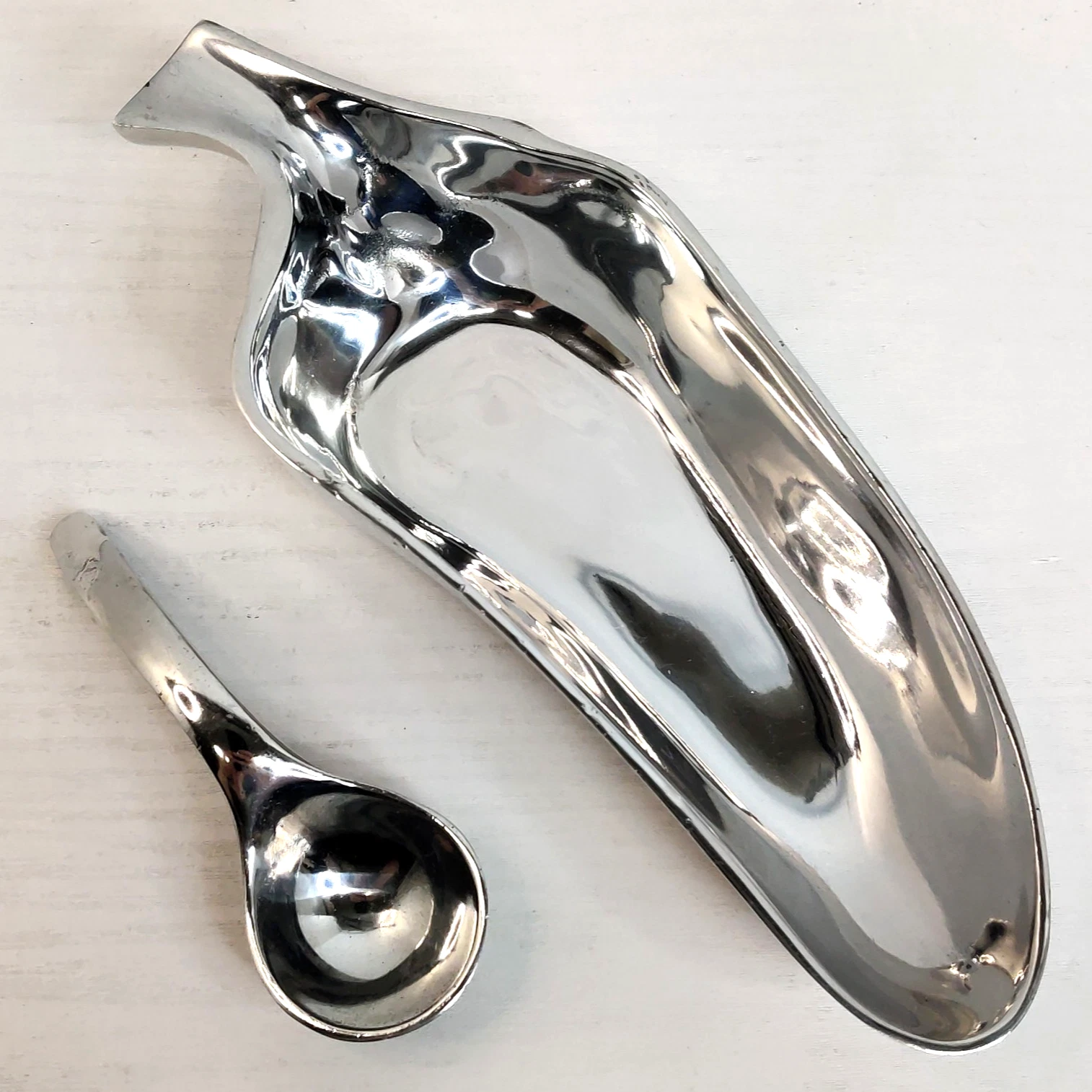 Jalapeno Pepper Cast Aluminum Serving Condiment Dish Spoon Set Hecho en Mexico