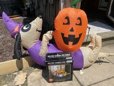 Inflatable DACHSHUND With PUMPKIN Halloween 3.5 Feet Wide WIENER DOG Works Clean