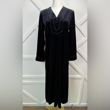 Oscar de la Renta Pink Label Black Velvet Caftan Lounge Robe Dress Size Small