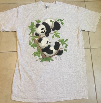 Vtg 90s Panda Bear Sleeping Shirt Animal Art Nature Funny Zoo USA 80s