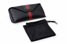 Gucci Sunglass Eyeglass Case with Cloth Bag, Green Red Striped, Magnetic Clasp