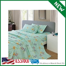 Green Floral Printed Sheet Set Queen Size, 4 Piece Soft Botanical Microfiber She