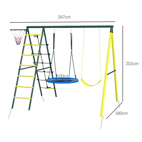 Kinderschaukel-Set Schaukelgerüst mit 2 Schaukeln Basketballkorb, Kletterleiter - Bild 4 von 10
