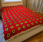 Handmade Afghan Crocheted Granny Square Blanket Throw 58”x75” Red Yellow Green